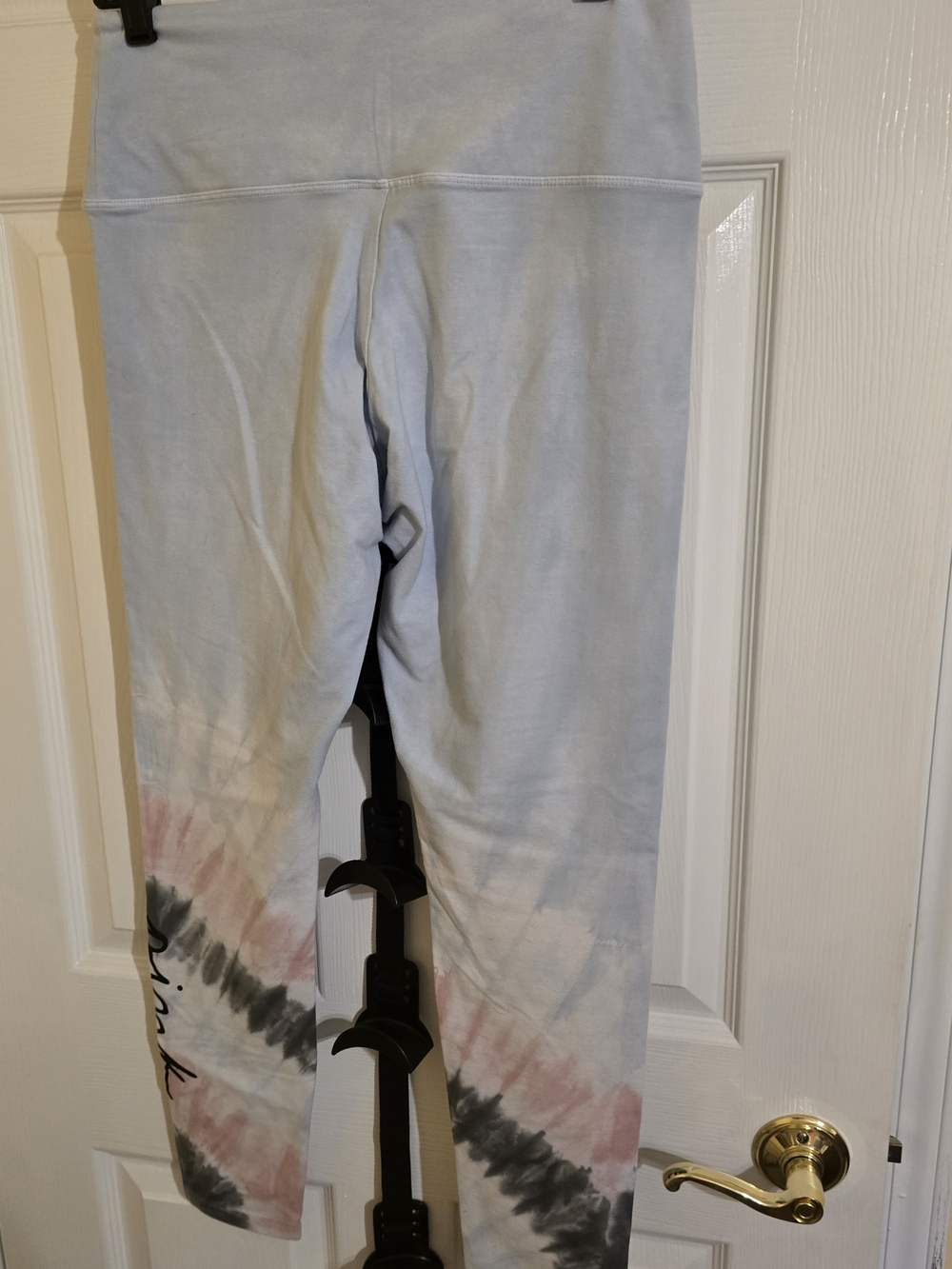 PINK Victoria's Secret Light Blue Tie-Dye Leggings with Pink & Gray Accents